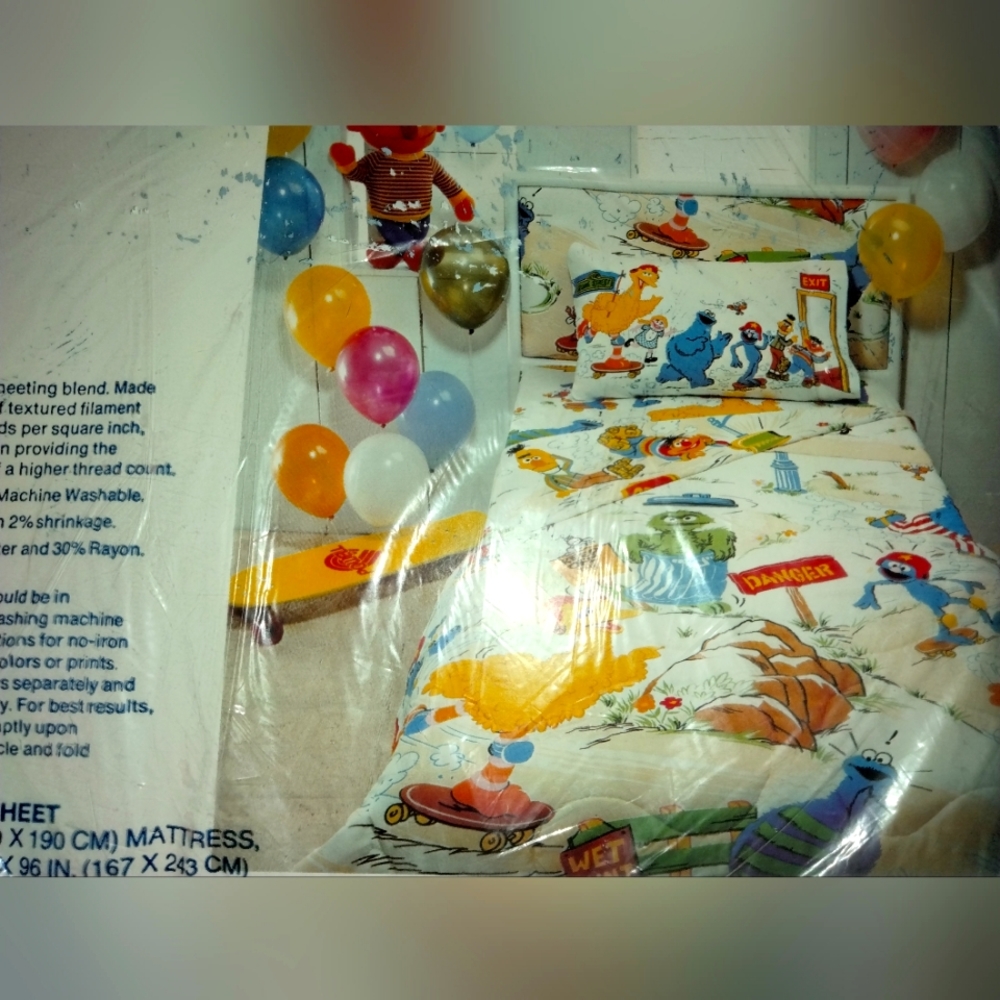 Burlington Lustersoft twin flat sheet Sesame Street Vintage New in package htf